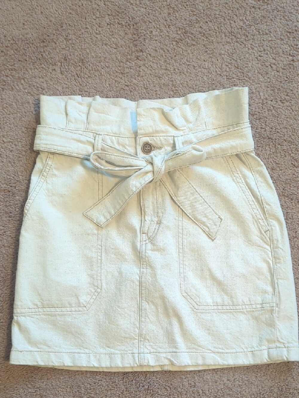 Free People Cream Splendor In The Grass Paperbag Skirt/Cotton-Linen Blend - Picture 3 of 8